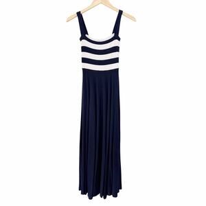 Nadia Tarr Navy Blue White Striped Sleeveless Dress Sz S